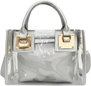 Women 2Pcs Small Tote Clear Shoulder Top-handle Bag PVC Satchel Candy Handbag Clutch Purse Wallet