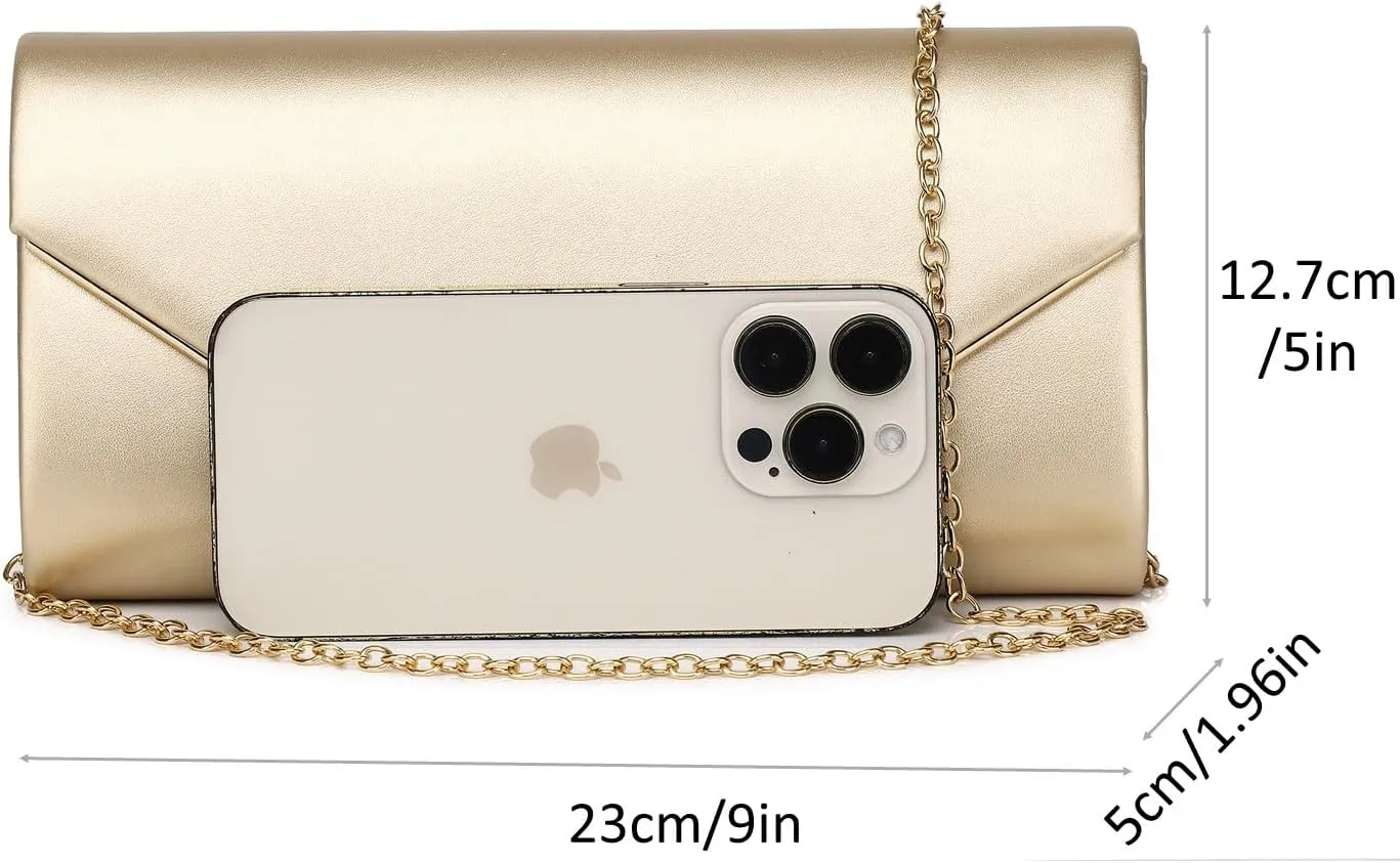 Women Evening Bag Vegan Leather Clutch Purse Shoulder Crossbody Envelope Bag for Party Wedding Prom Bridal