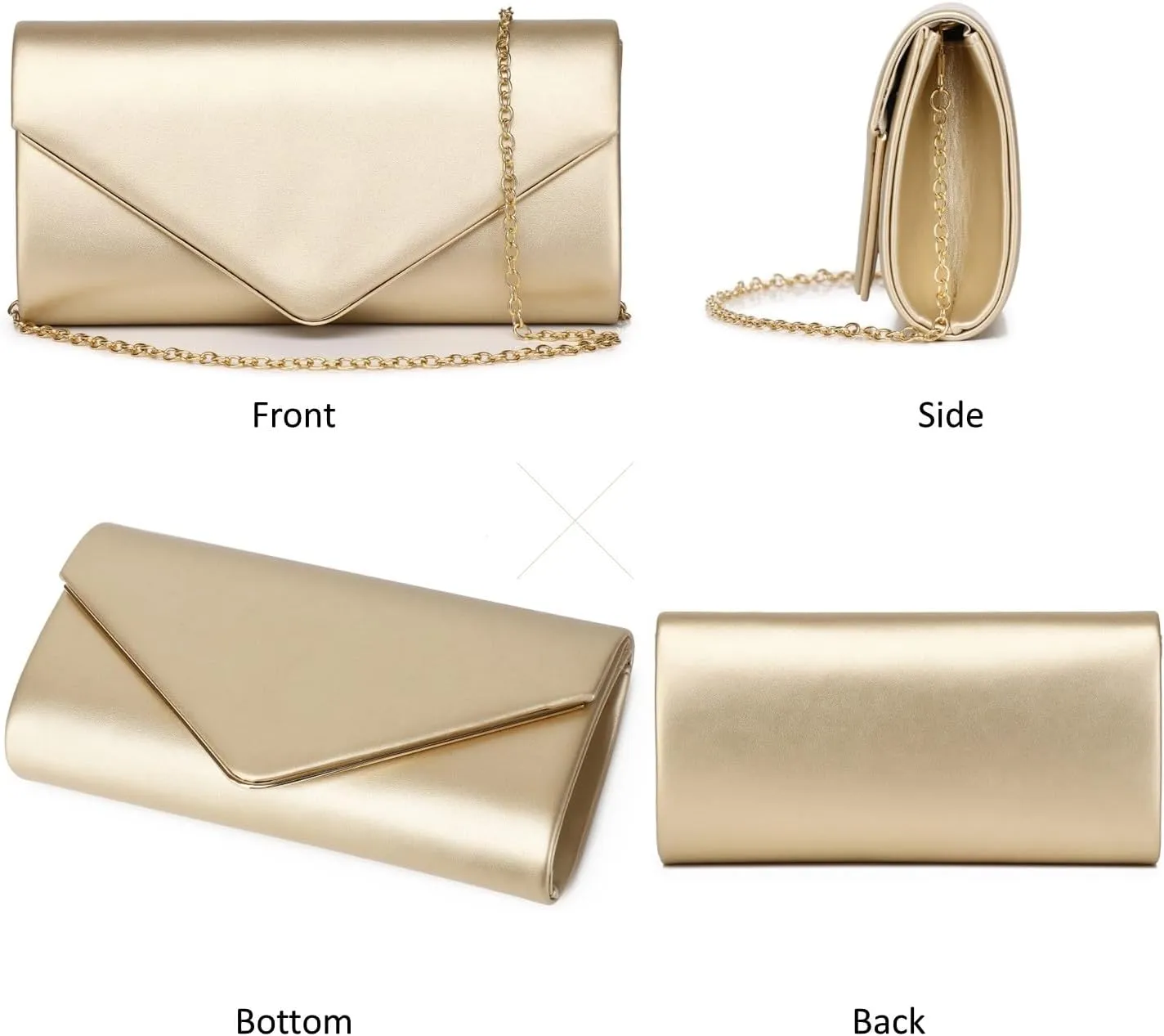 Women Evening Bag Vegan Leather Clutch Purse Shoulder Crossbody Envelope Bag for Party Wedding Prom Bridal