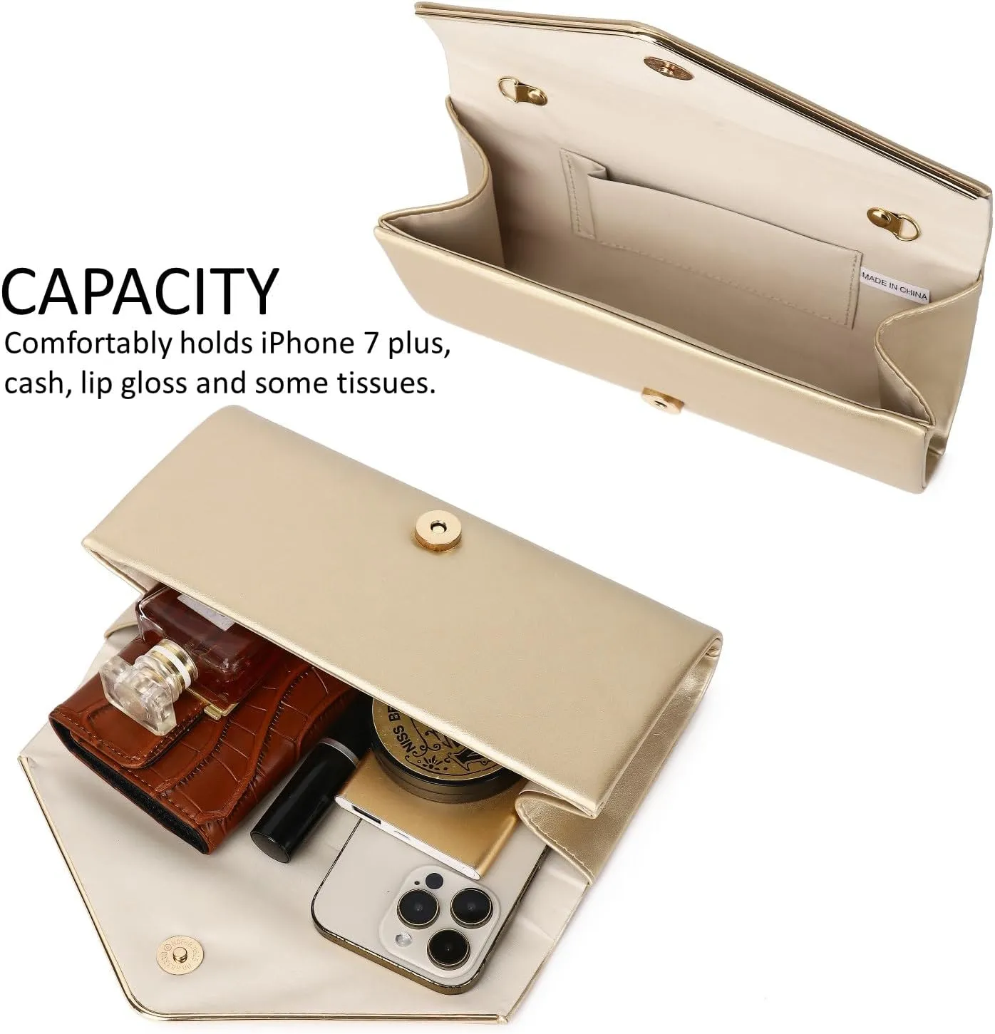 Women Evening Bag Vegan Leather Clutch Purse Shoulder Crossbody Envelope Bag for Party Wedding Prom Bridal