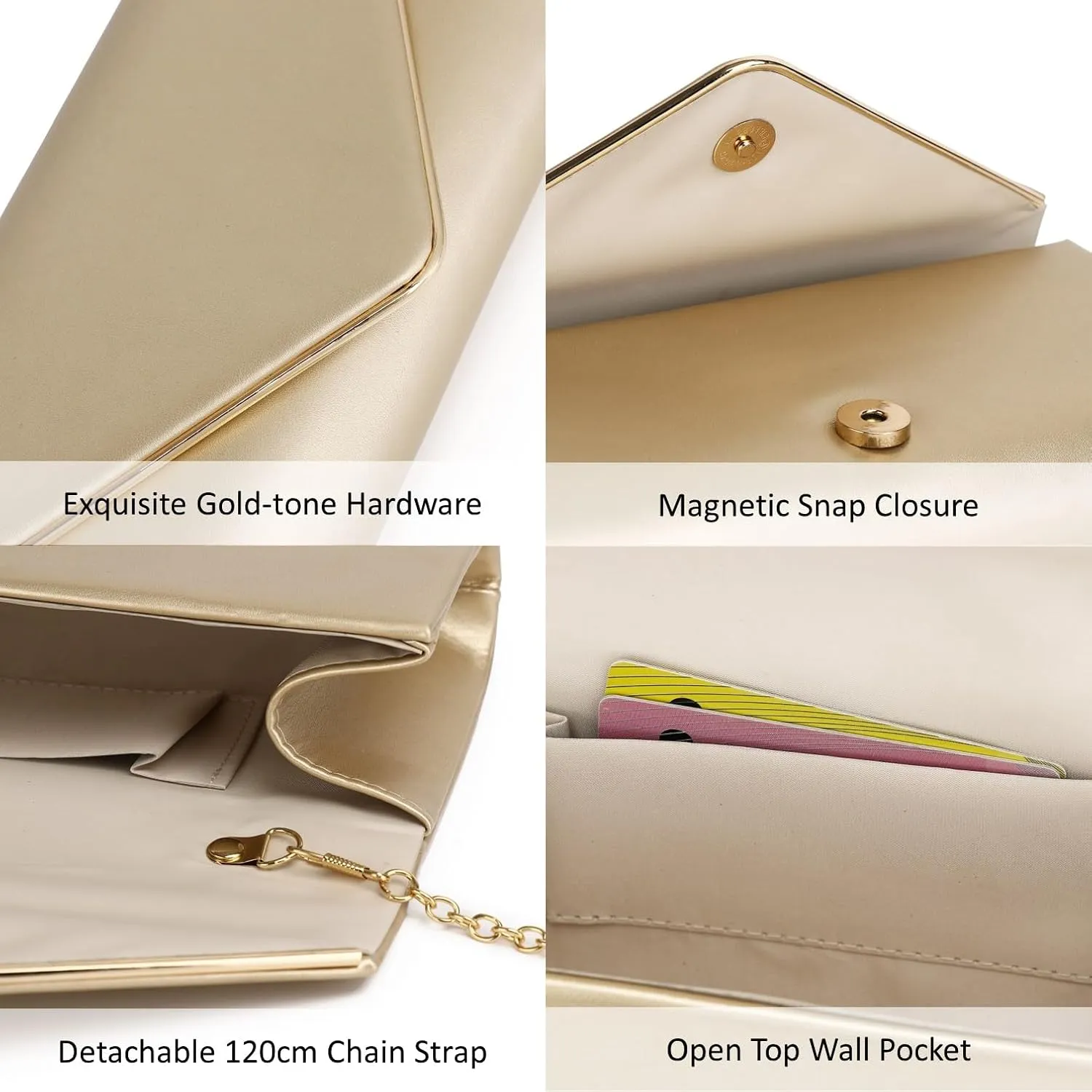 Women Evening Bag Vegan Leather Clutch Purse Shoulder Crossbody Envelope Bag for Party Wedding Prom Bridal
