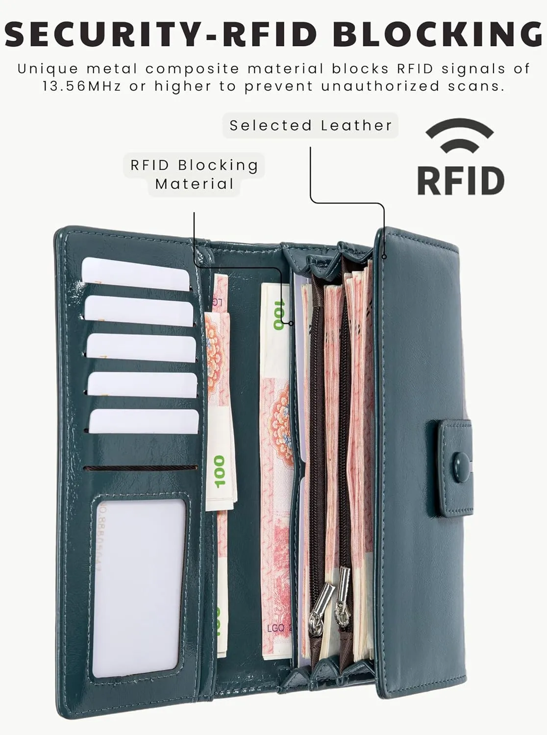 Women Leather Wallet Designer Long Clutch Large Capacity Bifold Multi Credit Card Holder Ladies Gifts