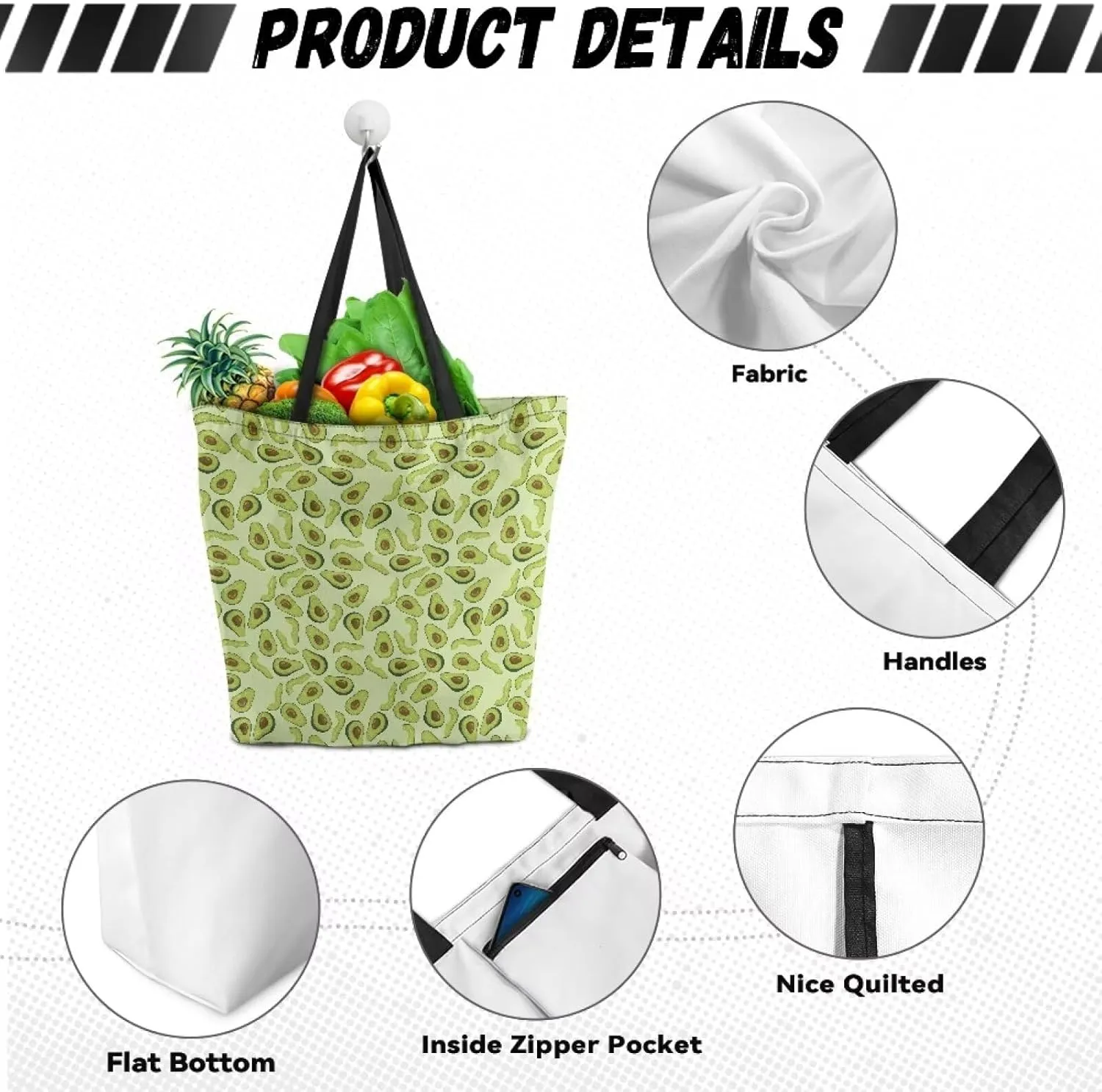 Women Men Canvas Bag with Inner Zipper Pocket Large Reusable Grocery Tote Handbag