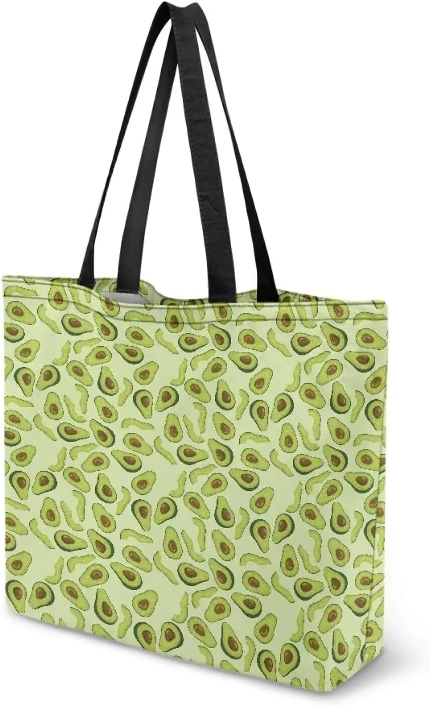 Women Men Canvas Bag with Inner Zipper Pocket Large Reusable Grocery Tote Handbag
