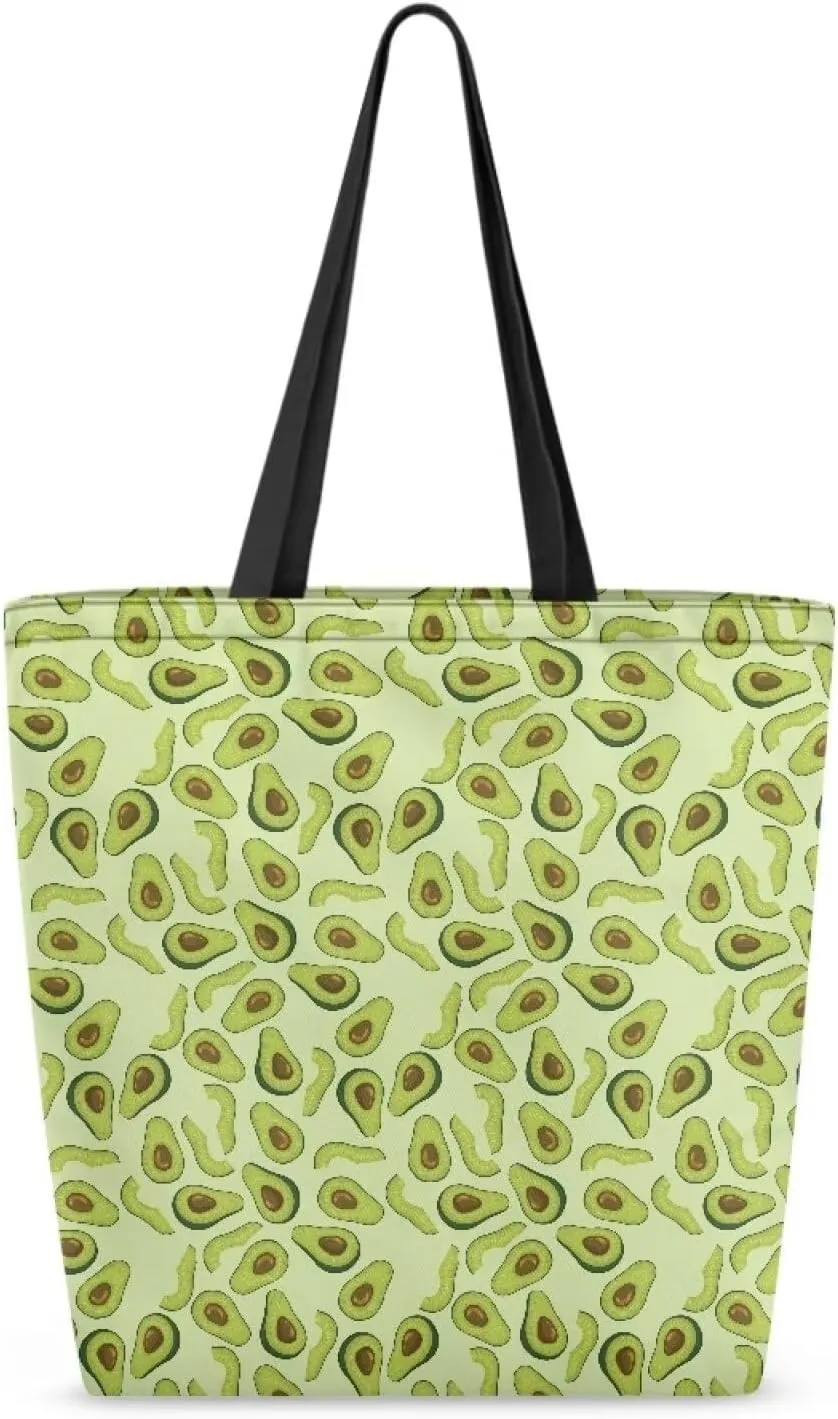 Women Men Canvas Bag with Inner Zipper Pocket Large Reusable Grocery Tote Handbag
