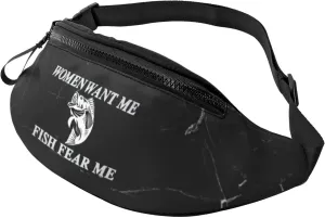Women Want Me Fish Fear Me Crossbody fanny pack for men and women, ideal for travel, sports and running, Black, 7210N-