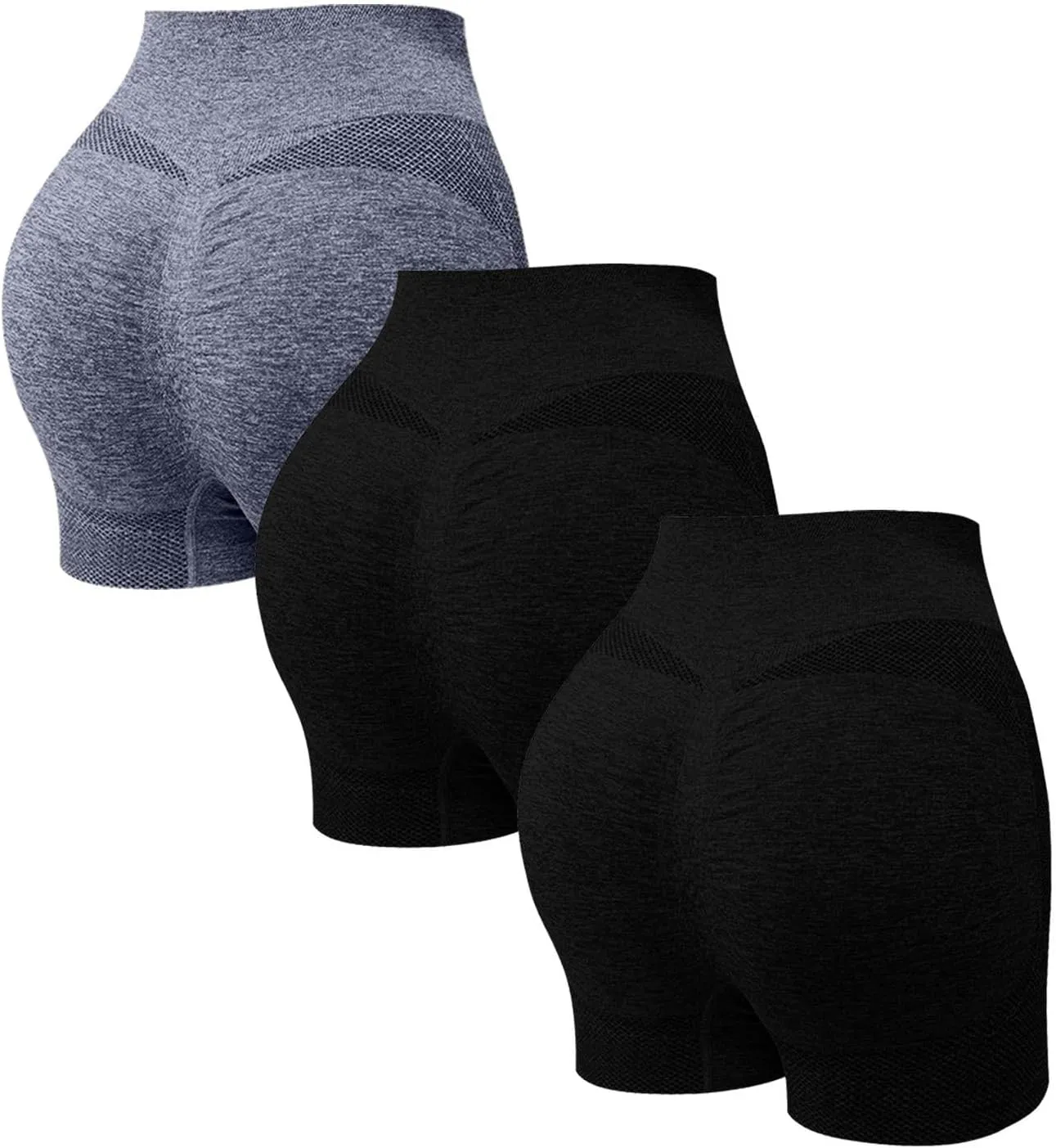 Women's 3 Packs Workout Gym Shorts, High Waisted Butt Lifting Scrunch Butt Seamless Booty Shorts