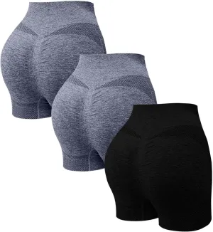 Women's 3 Packs Workout Gym Shorts, High Waisted Butt Lifting Scrunch Butt Seamless Booty Shorts