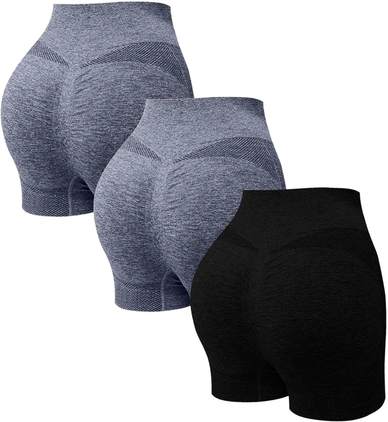 Women's 3 Packs Workout Gym Shorts, High Waisted Butt Lifting Scrunch Butt Seamless Booty Shorts