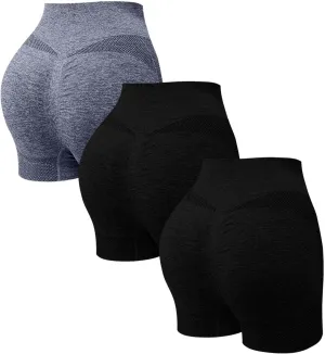Women's 3 Packs Workout Gym Shorts, High Waisted Butt Lifting Scrunch Butt Seamless Booty Shorts