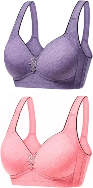Women's Comfortable T-Shirt Bra Underwear Daily Bra Sports Fitness Fashion Yoga Sports Bra 2PC Packs