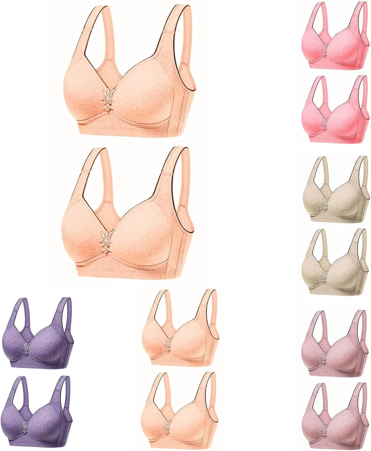 Women's Comfortable T-Shirt Bra Underwear Daily Bra Sports Fitness Fashion Yoga Sports Bra 2PC Packs