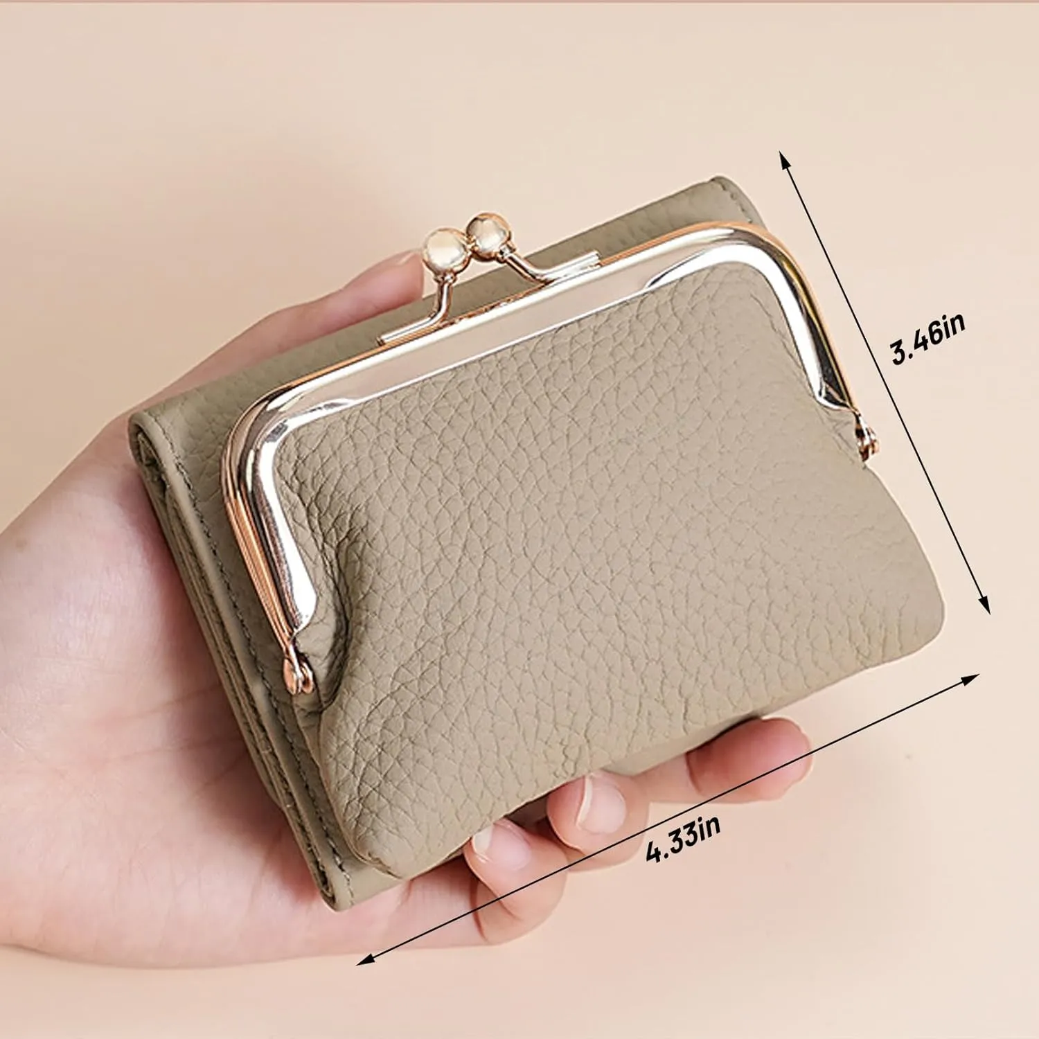 Women's Genuine Leather Wallet,RFID Blocking Mini Pocket Purse,Card Holder Purse With Kiss lock Coin Pocket,Ladies Credit Card Holder (Green)