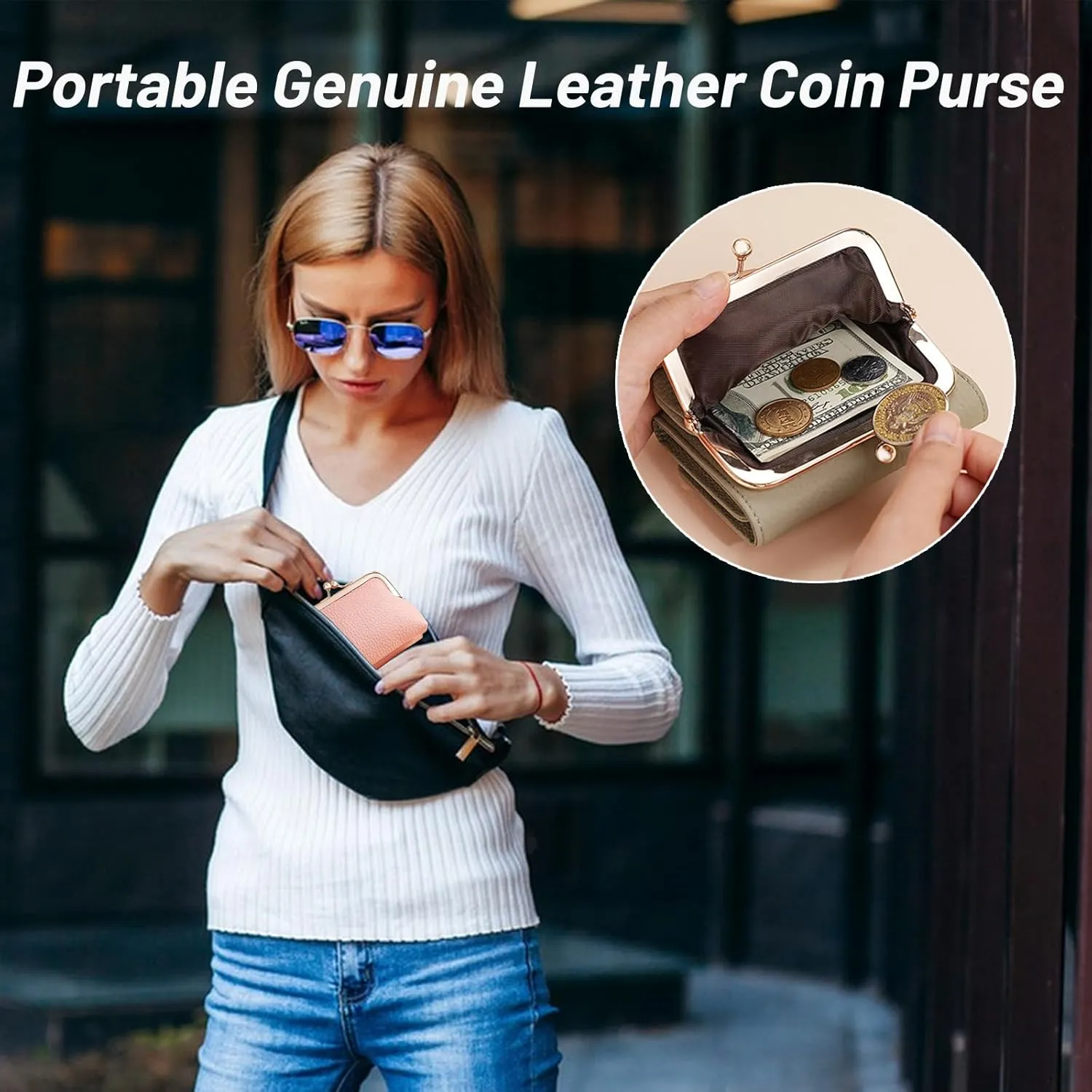 Women's Genuine Leather Wallet,RFID Blocking Mini Pocket Purse,Card Holder Purse With Kiss lock Coin Pocket,Ladies Credit Card Holder (Green)