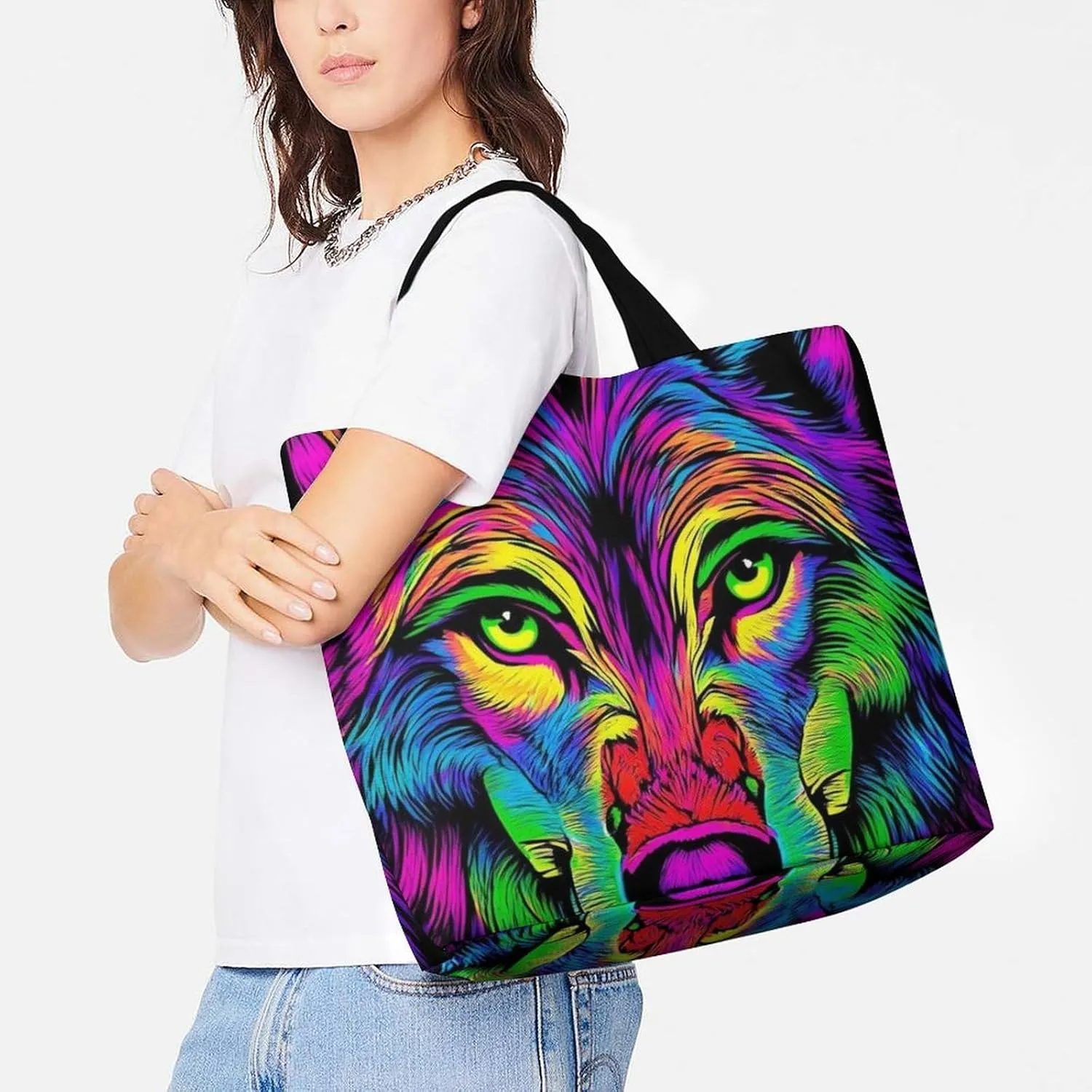 Womens Grocery Bag, Large Capacity Tote Bags Portable Reusable Shopping Shoulder Bag