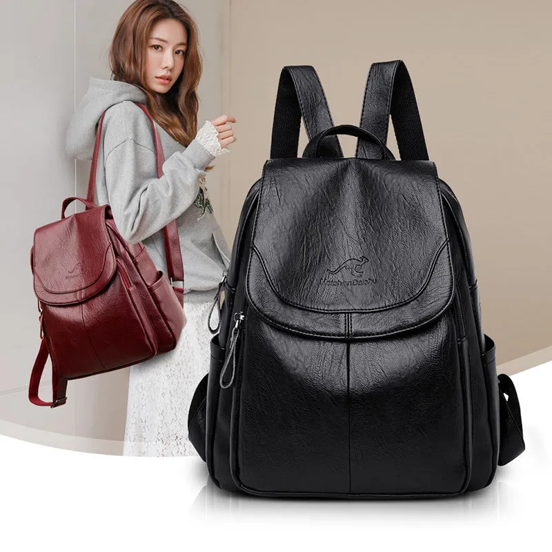 Women's Large Capacity Soft Leather Korean Style Backpacks