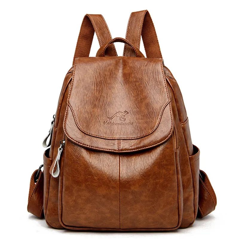 Women's Large Capacity Soft Leather Korean Style Backpacks
