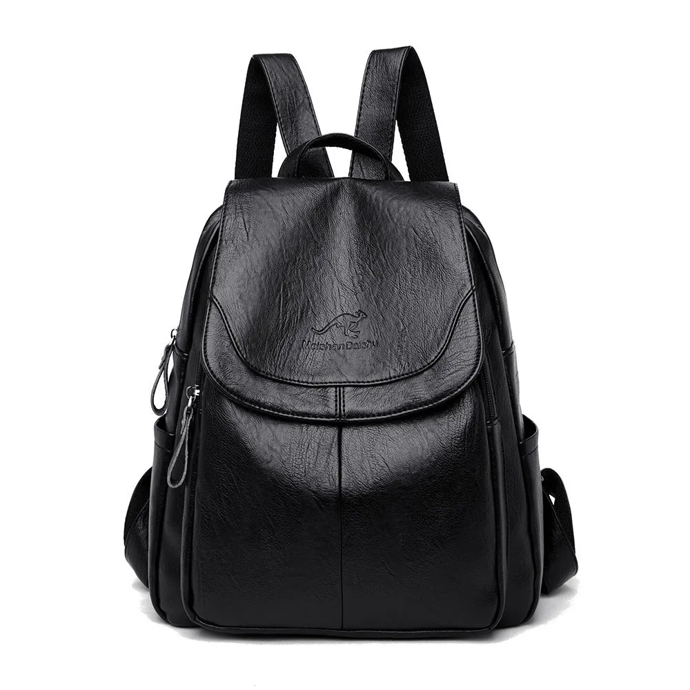 Women's Large Capacity Soft Leather Korean Style Backpacks