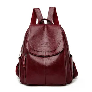 Women's Large Capacity Soft Leather Korean Style Backpacks