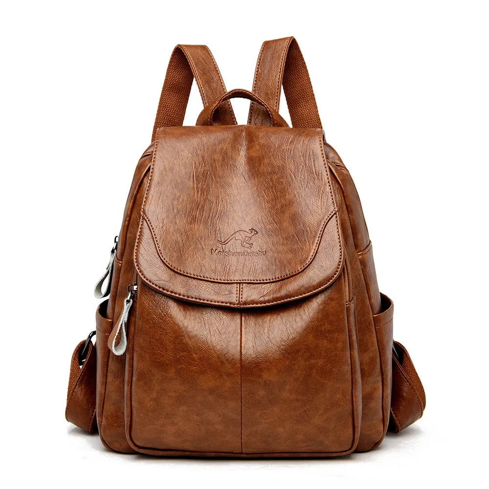 Women's Large Capacity Soft Leather Korean Style Backpacks