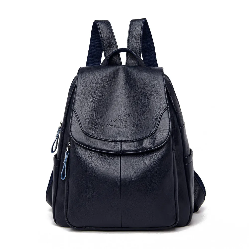 Women's Large Capacity Soft Leather Korean Style Backpacks