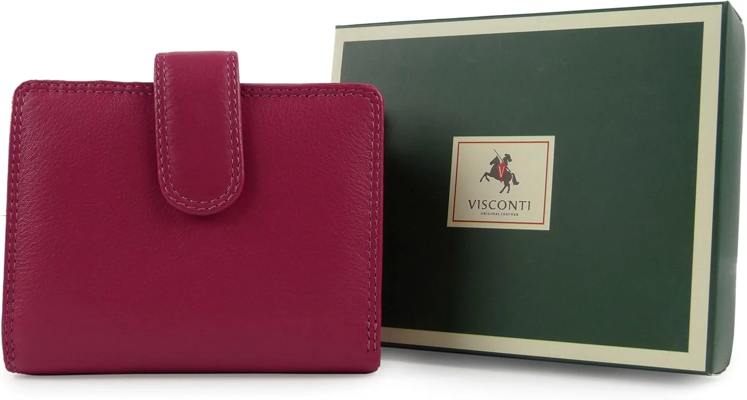 Women's Leather Compact Tab Purse Wallet By Heritage Gift Box Handy
