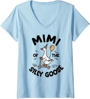 Womens One Silly Goose Mimi 1st First Birthday Family Matching V-Neck T-Shirt