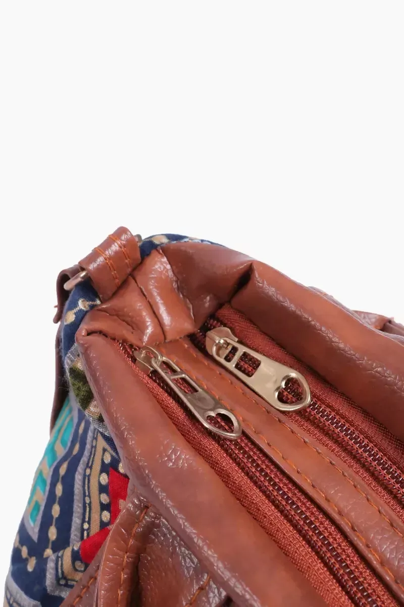 Women’s PU Leather Printed Sling Bag - Navy Blue