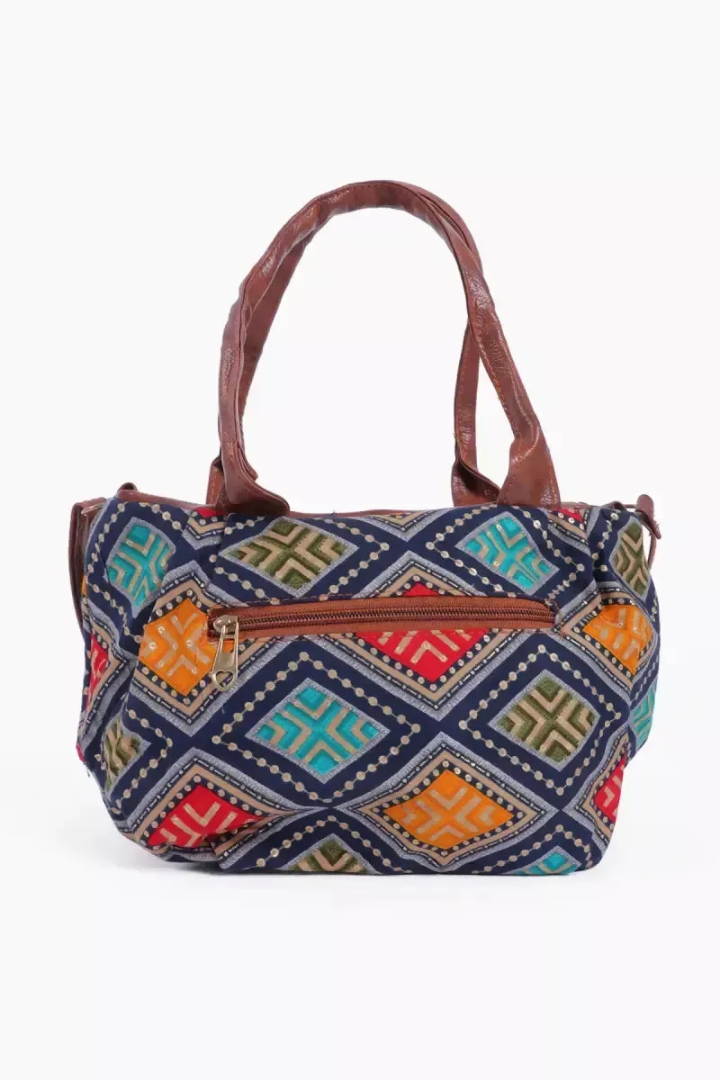 Women’s PU Leather Printed Sling Bag - Navy Blue