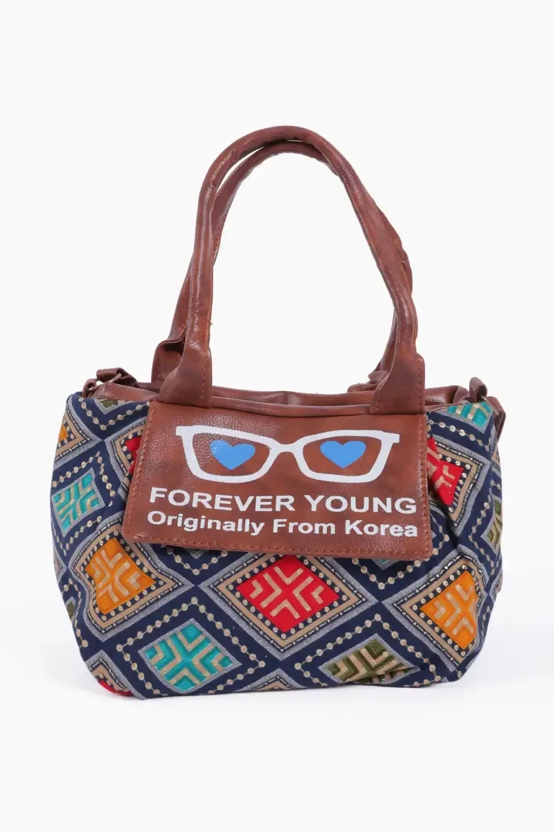 Women’s PU Leather Printed Sling Bag - Navy Blue
