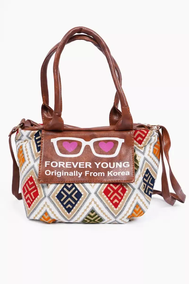Women’s PU Leather Printed Sling Bag - White