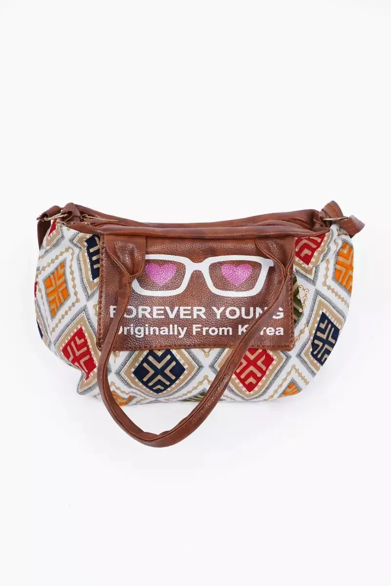 Women’s PU Leather Printed Sling Bag - White
