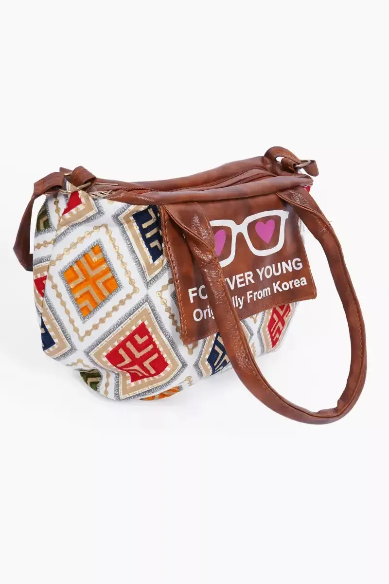Women’s PU Leather Printed Sling Bag - White