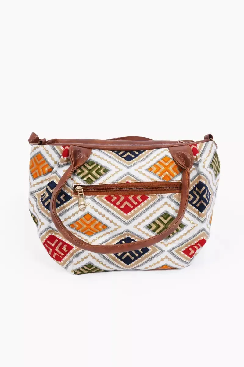 Women’s PU Leather Printed Sling Bag - White