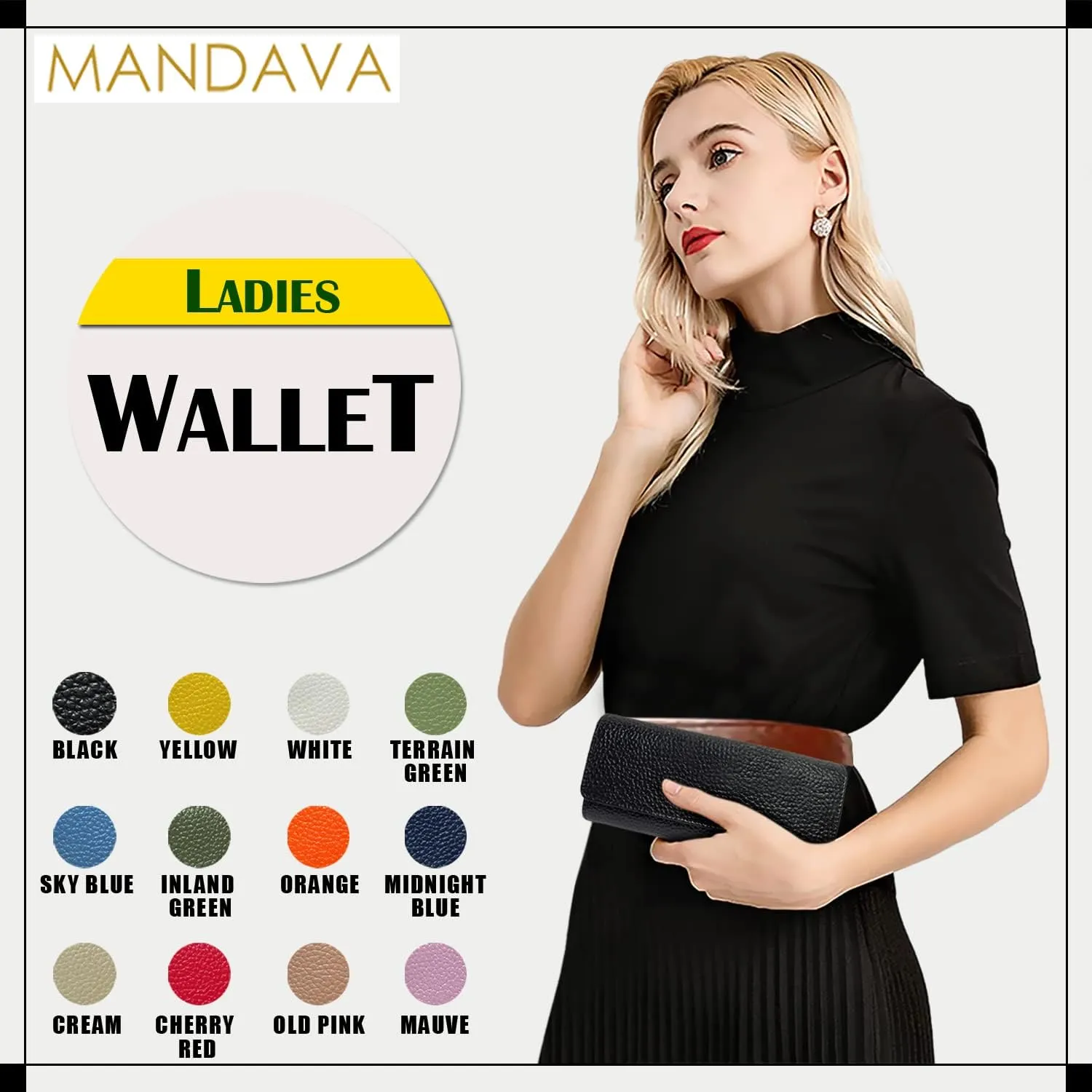 Women's PU Leather Slim Wallet | Ladies Compact Card Holder Trifold Long Purse (Black)