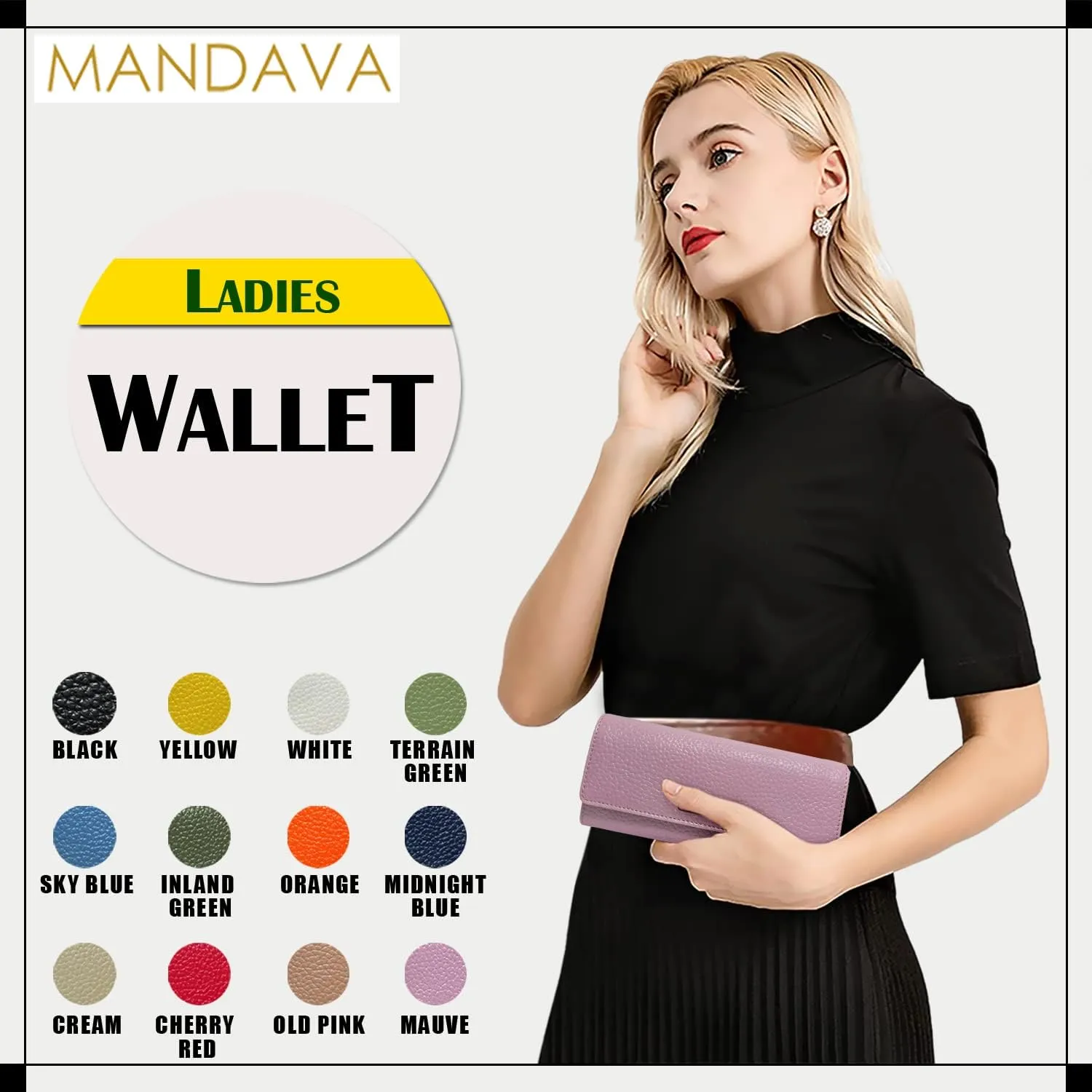 Women's PU Leather Slim Wallet | Ladies Compact Card Holder Trifold Long Purse (Mauve)