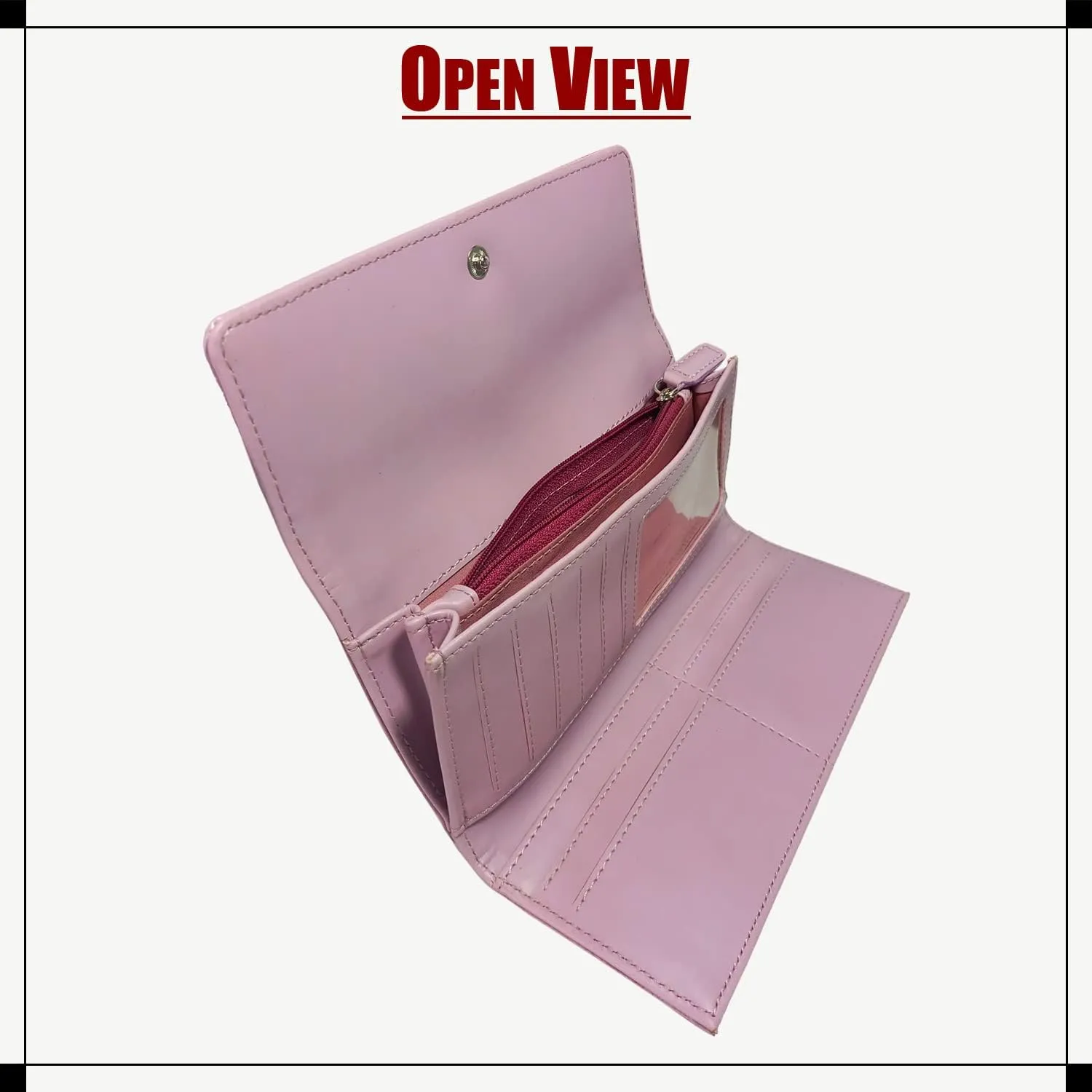 Women's PU Leather Slim Wallet | Ladies Compact Card Holder Trifold Long Purse (Mauve)