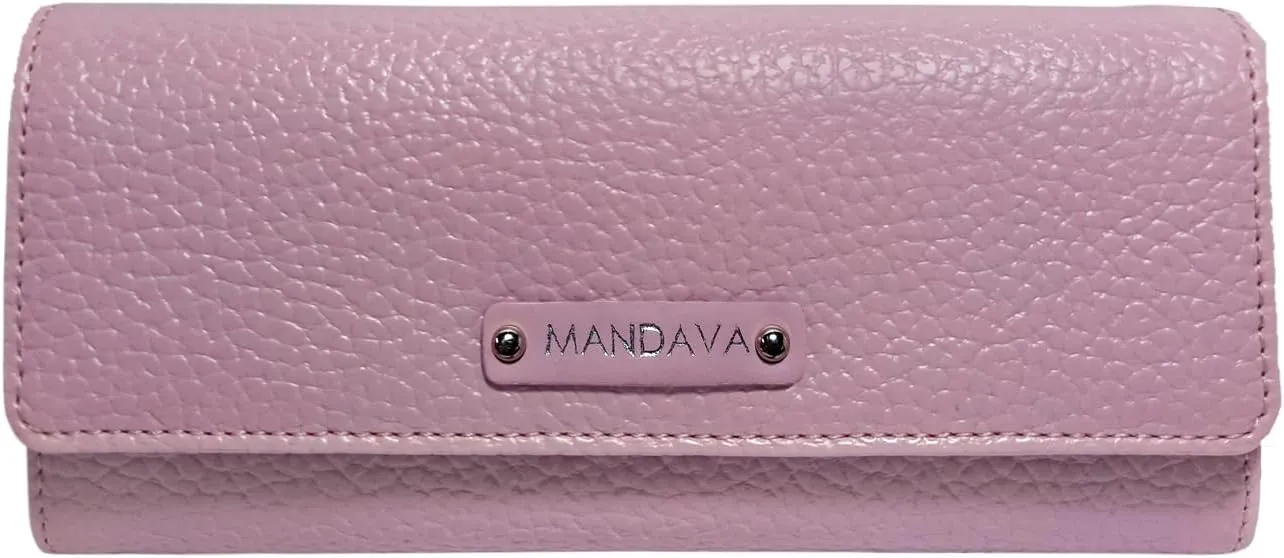 Women's PU Leather Slim Wallet | Ladies Compact Card Holder Trifold Long Purse (Mauve)