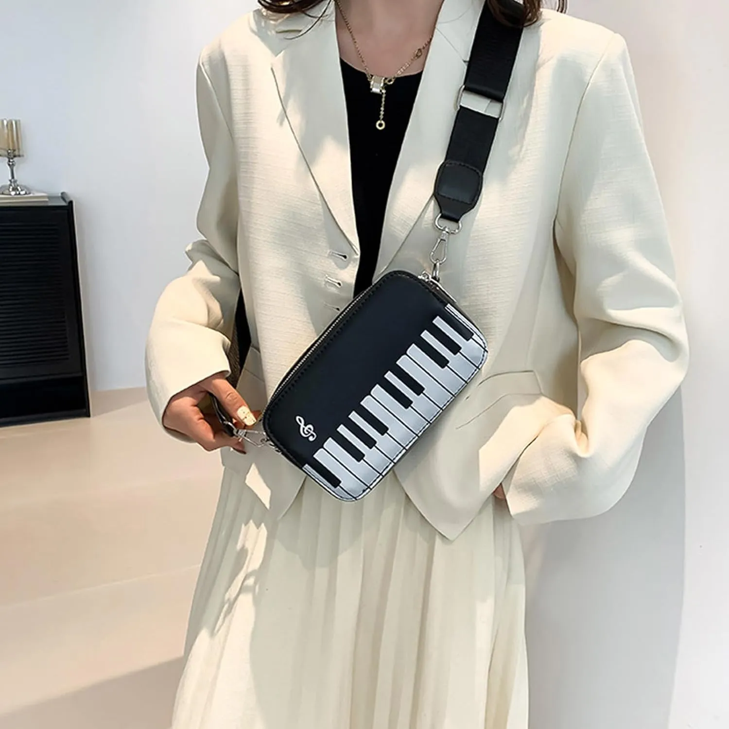 Womens Shoulder Bag, PU Leather Womens Shoulder Bag with Piano Design Removable Shoulder Strap for Girls