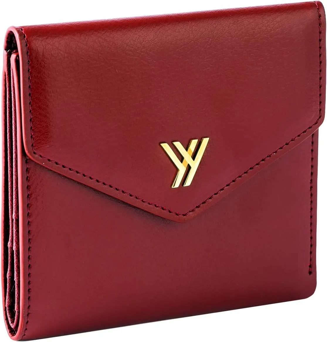Women's Small Compact Bifold Pocket Wallet, Made of Finest Genuine Leather (Red)