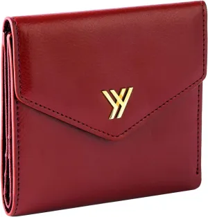Women's Small Compact Bifold Pocket Wallet, Made of Finest Genuine Leather (Red)
