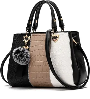 Women's Stylish Large Capacity PU Leather Shoulder Bag, Color Block Design Handbag for Work and Daily Use