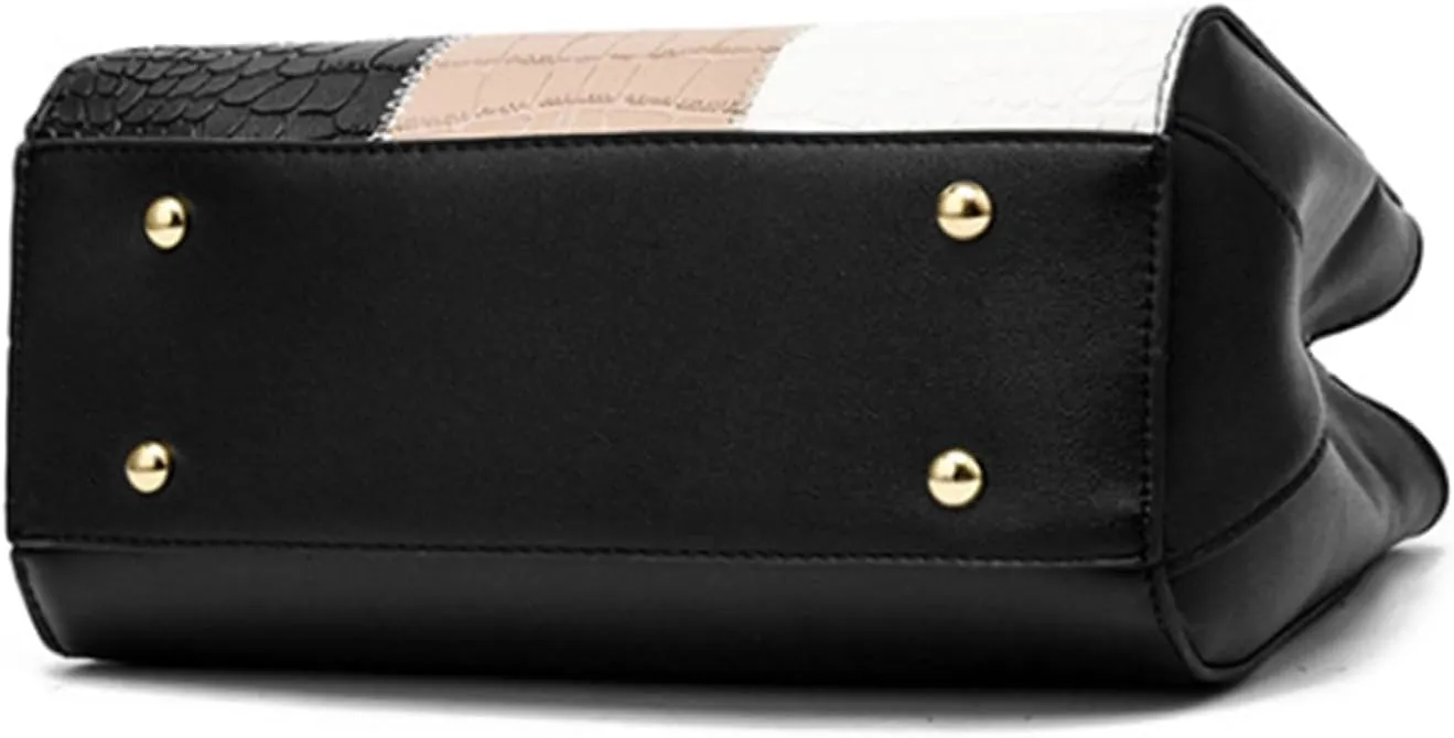 Women's Stylish Large Capacity PU Leather Shoulder Bag, Color Block Design Handbag for Work and Daily Use