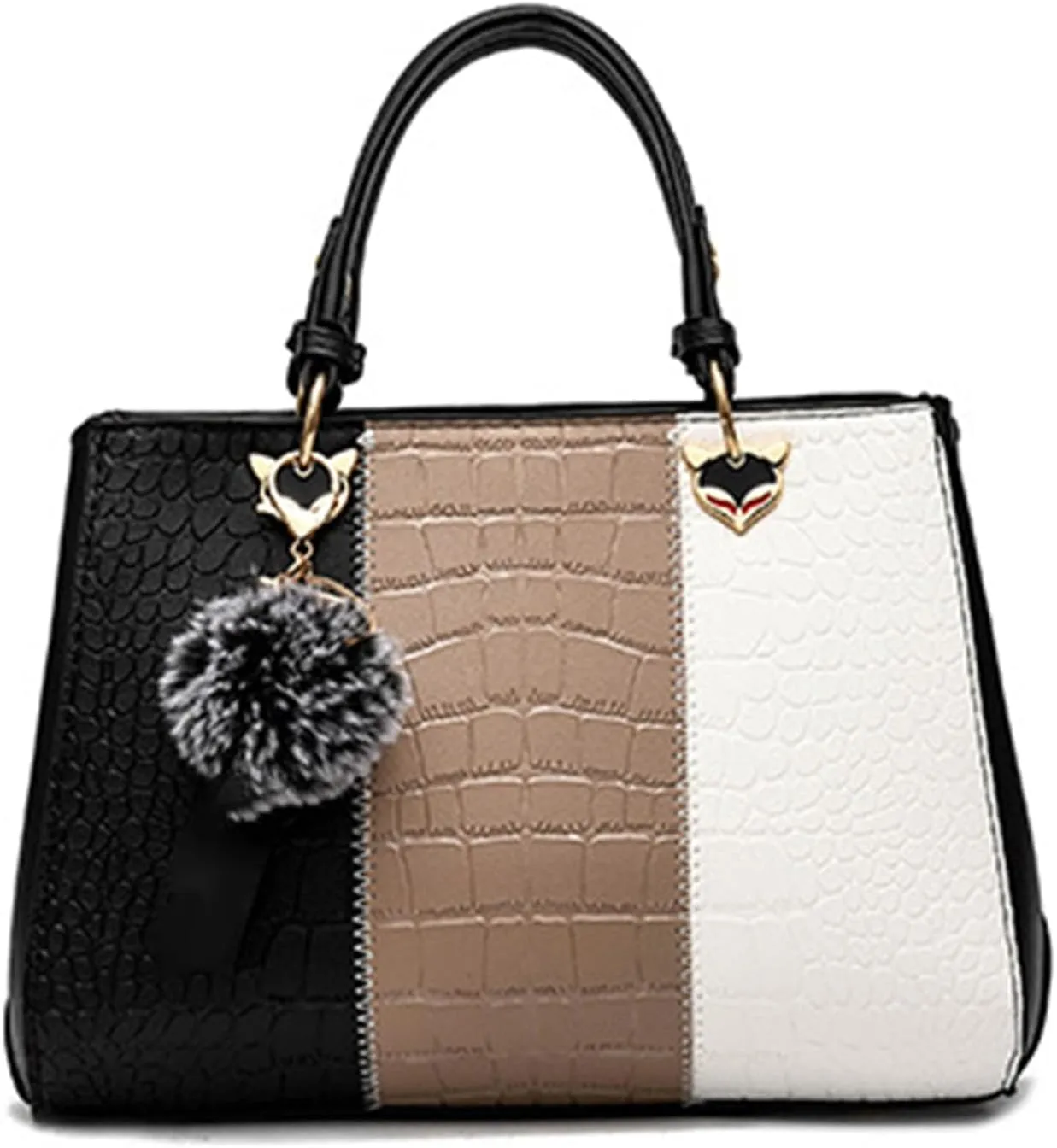 Women's Stylish Large Capacity PU Leather Shoulder Bag, Color Block Design Handbag for Work and Daily Use