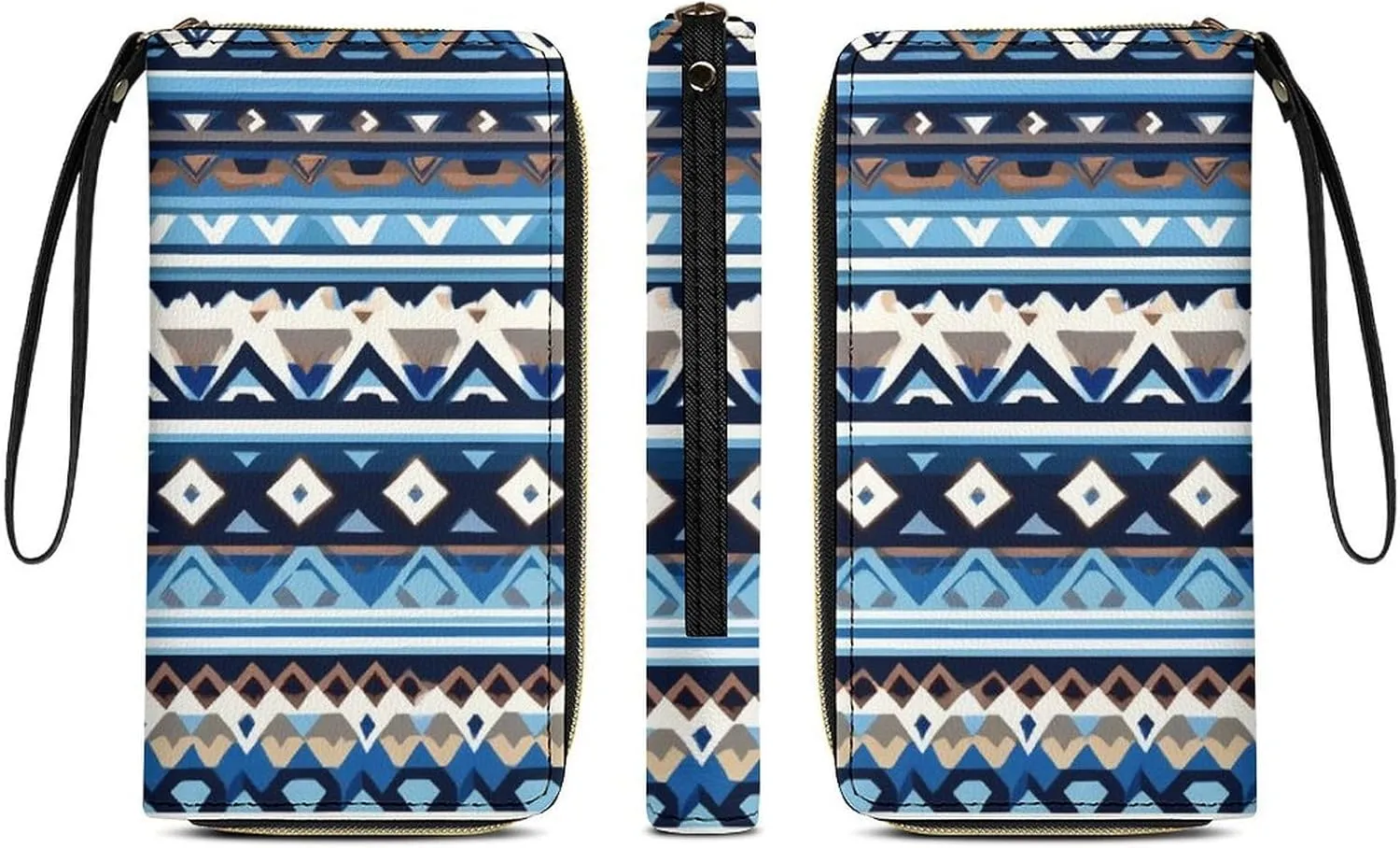 Womens Wallet PU Leather, Colorful Surf Blue Tribal Navajo Aztec Geometric Ethnic Pattern Women's Large Capacity Card Case, Travel Long Purse Wristlet for Valentine's Day, Thanksgiving, Birthday