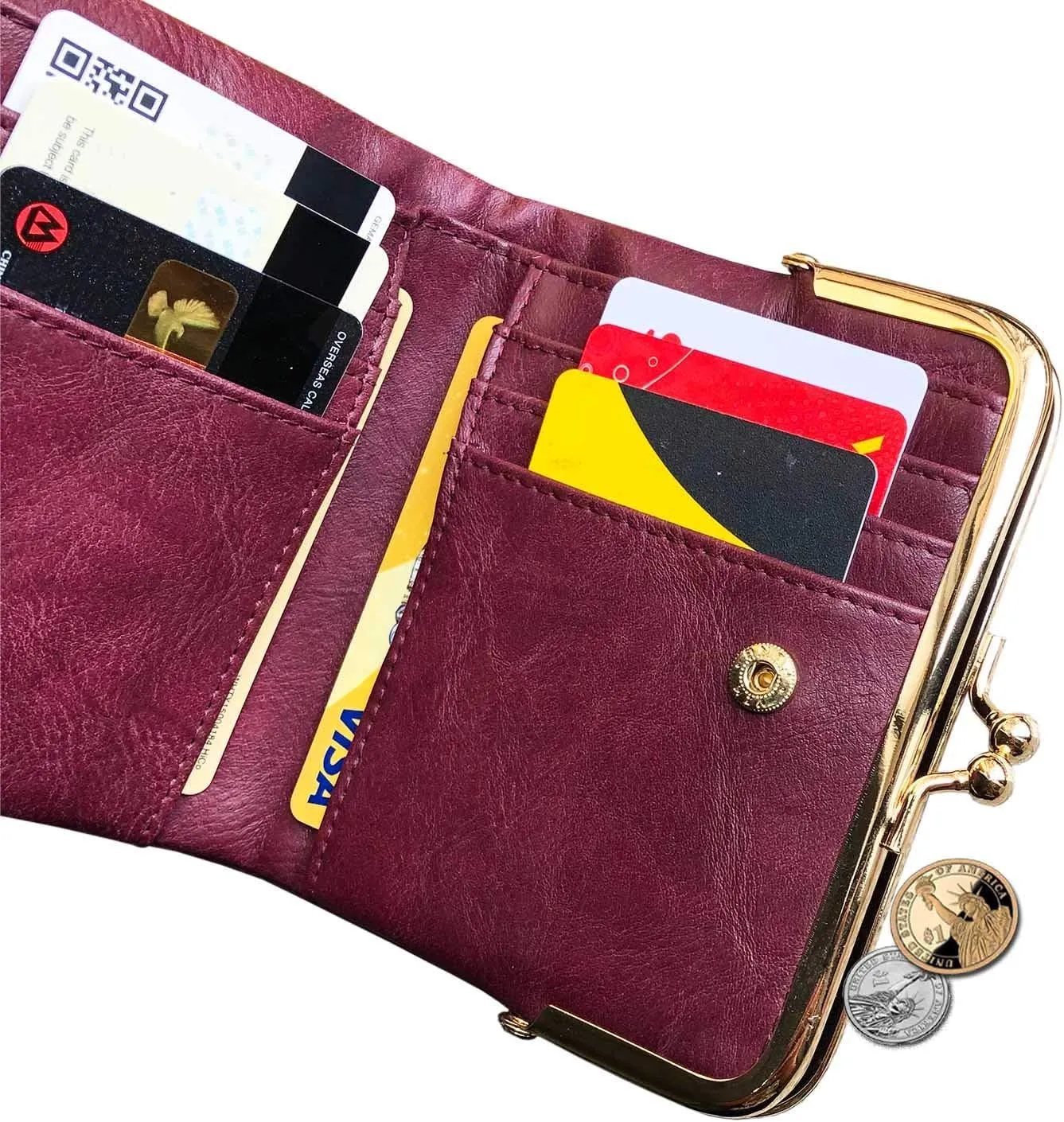 Womens Wallet Small Bifold Rfid Ladies Mini Vintage Coin Purse With Zipper and Kiss Lock (Purple)