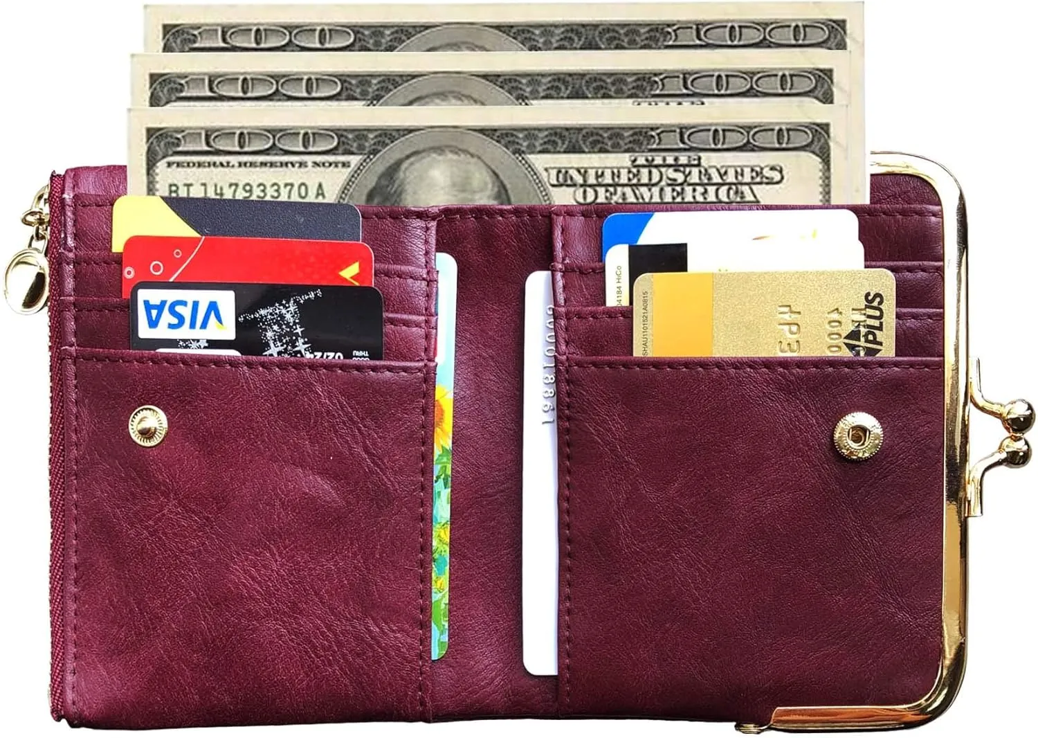 Womens Wallet Small Bifold Rfid Ladies Mini Vintage Coin Purse With Zipper and Kiss Lock (Purple)
