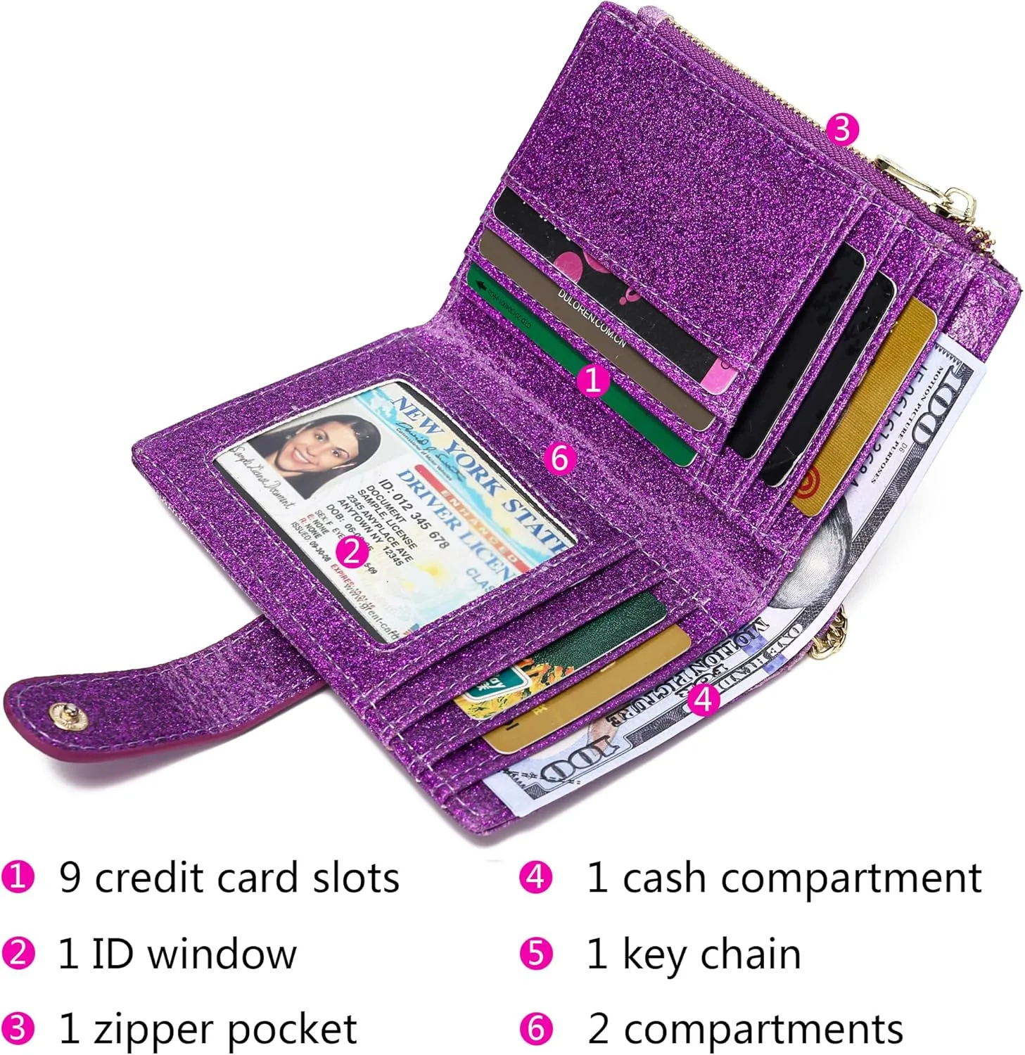 Womens Wallets RFID Small Compact Bifold Leather Card Holder Zip Pocket