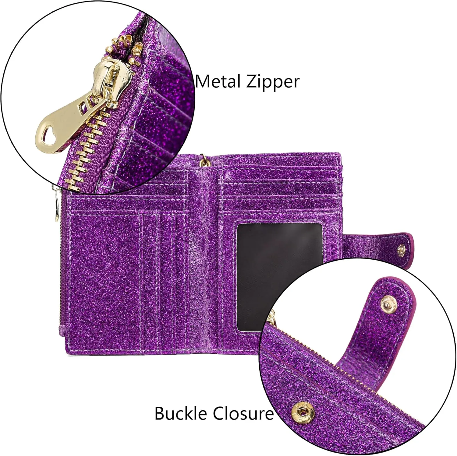 Womens Wallets RFID Small Compact Bifold Leather Card Holder Zip Pocket