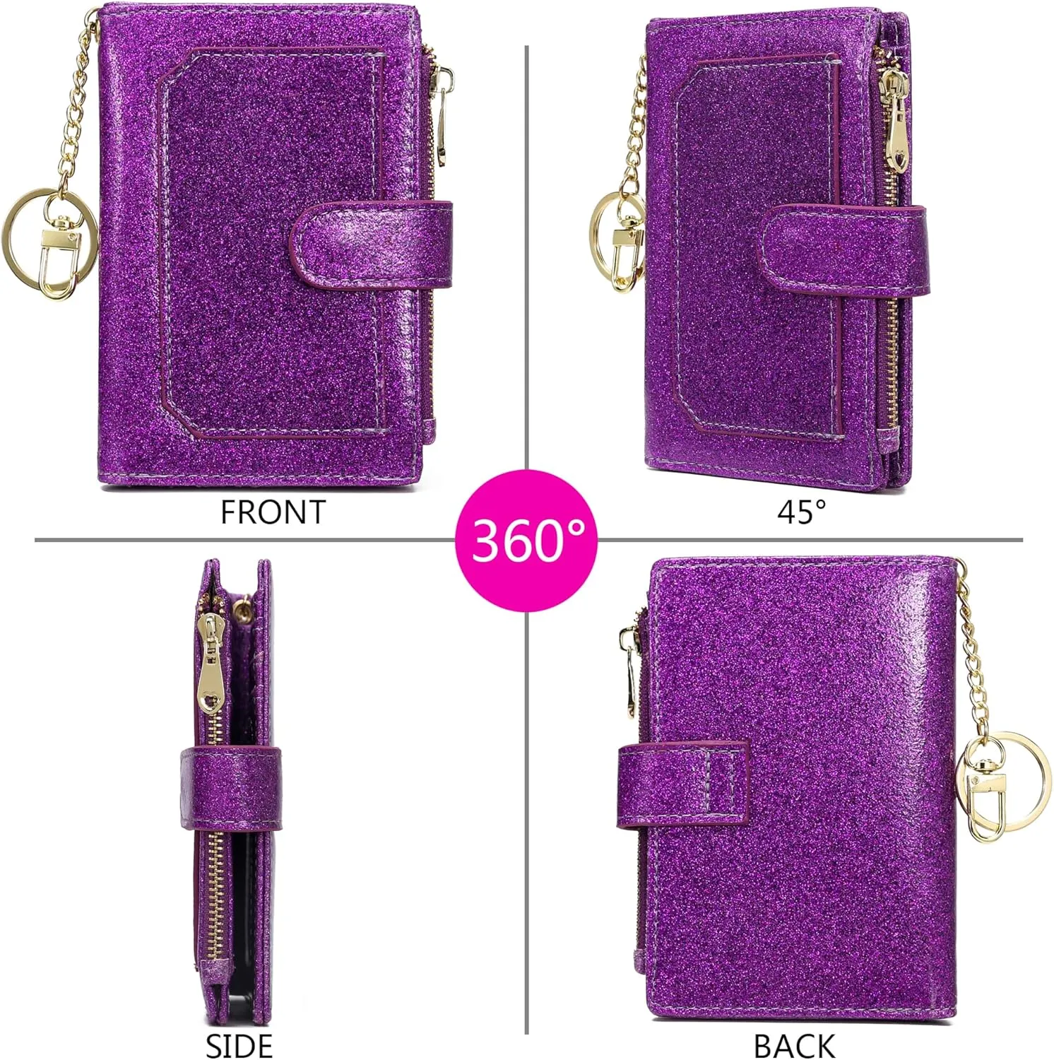 Womens Wallets RFID Small Compact Bifold Leather Card Holder Zip Pocket